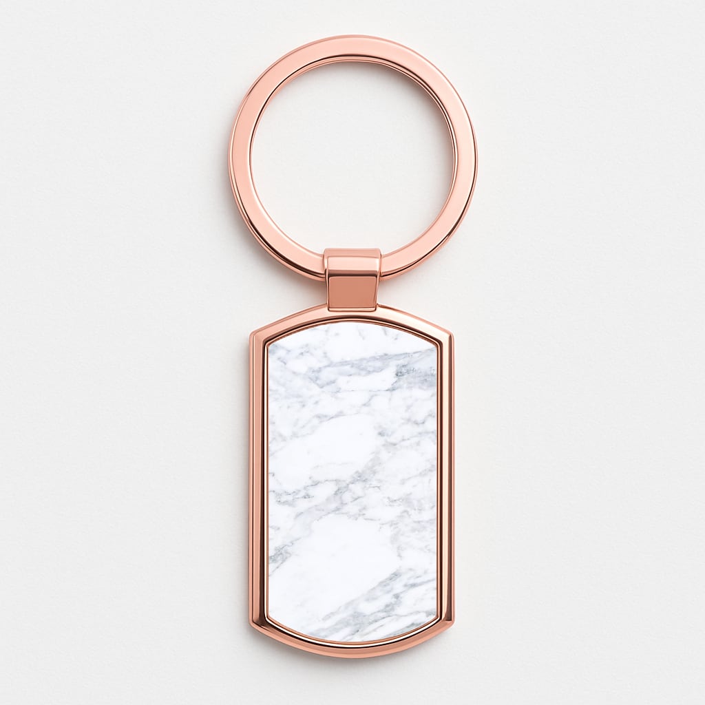 White Marble Pattern Rose Gold Keyring
