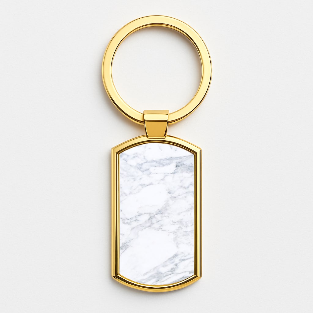 White Marble Pattern Gold Keyring