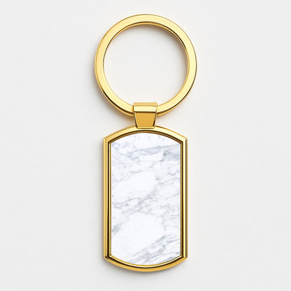 White Marble Pattern Gold Keyring