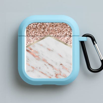Rose Gold Marble & Glitter Blue AirPods Case