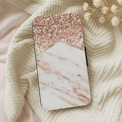 Rose Gold Marble & Glitter Wallet Phone Case