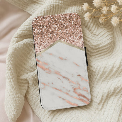 Rose Gold Marble & Glitter Wallet Phone Case