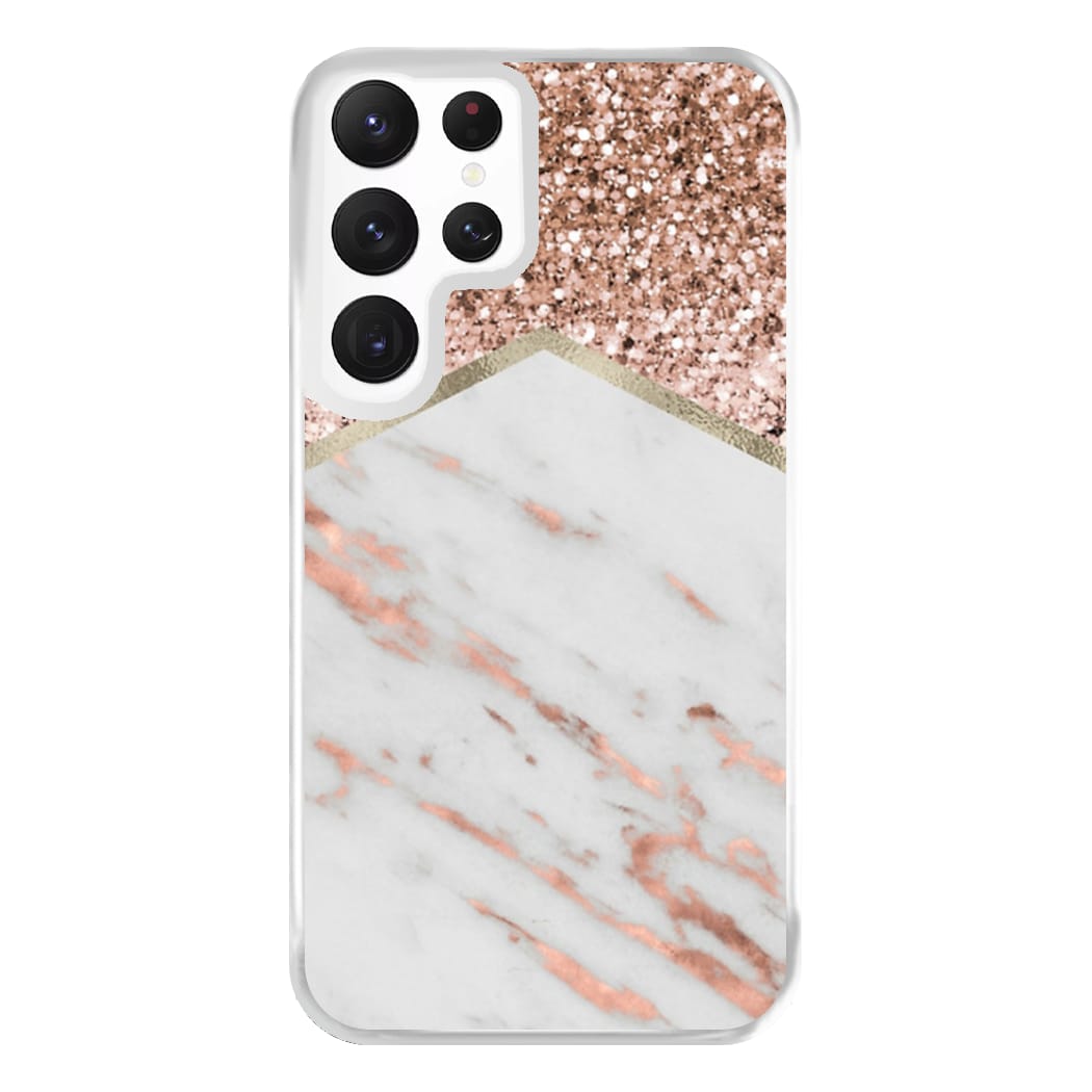 Rose Gold Marble & Glitter Phone Case for Galaxy S22 Ultra