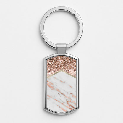 Rose Gold Marble & Glitter Silver Keyring