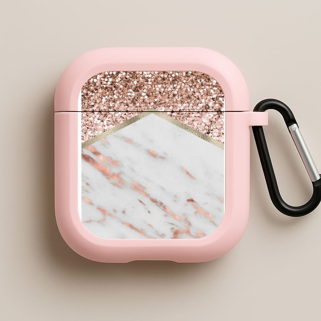 Rose Gold Marble & Glitter Pink AirPods Case