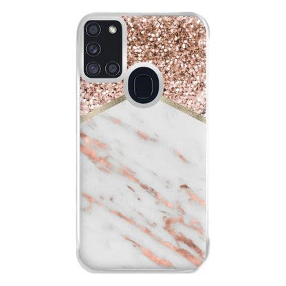 Rose Gold Marble & Glitter Phone Case for Galaxy A21s