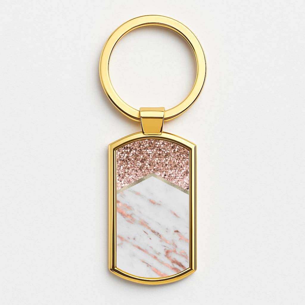 Rose Gold Marble & Glitter Gold Keyring
