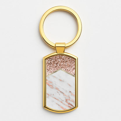 Rose Gold Marble & Glitter Gold Keyring