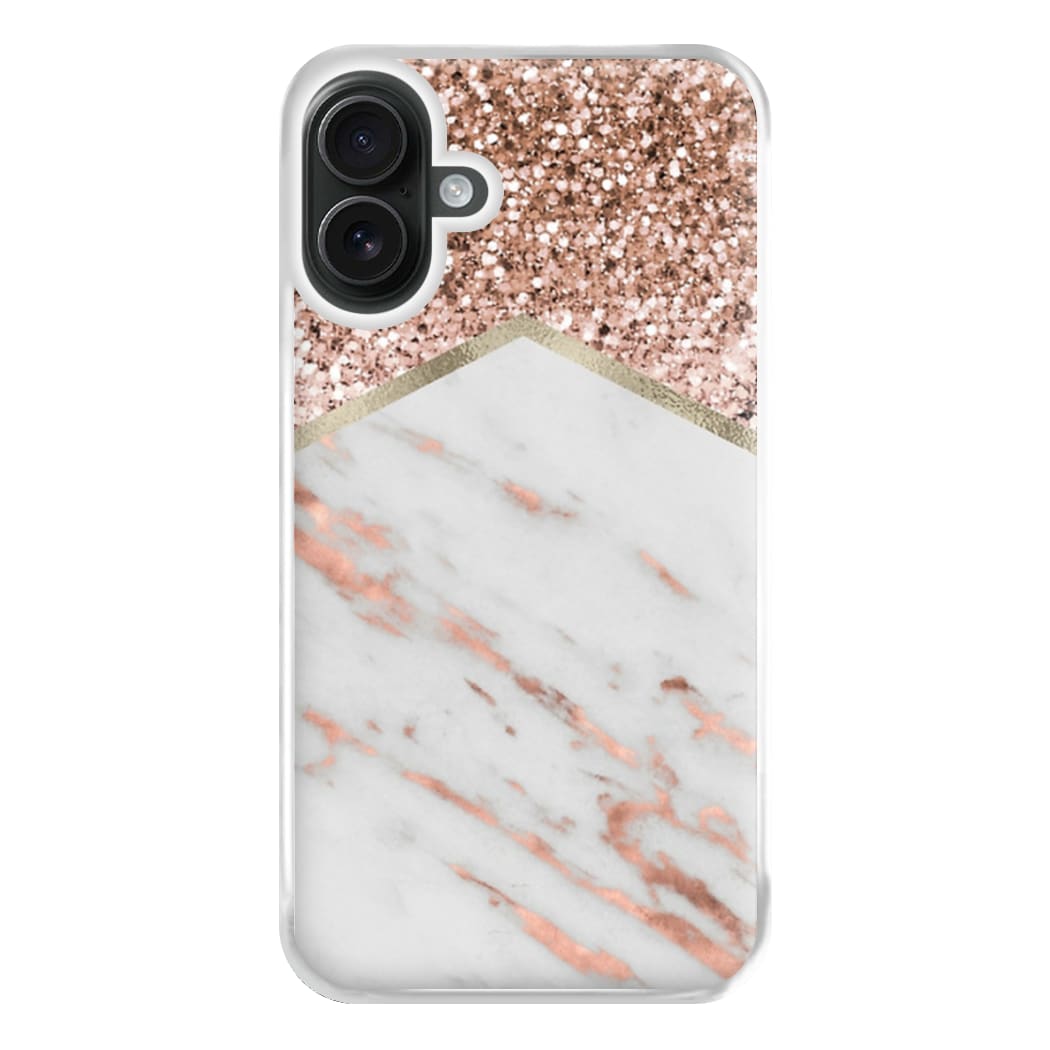 Rose Gold Marble & Glitter Phone Case for iPhone 16 Plus