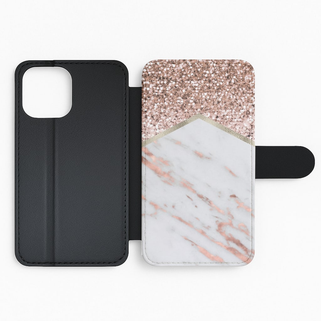 Rose Gold Marble & Glitter Flip Phone Case