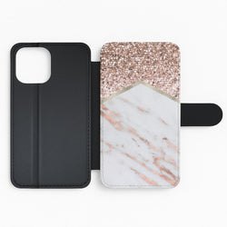 Rose Gold Marble & Glitter Flip Phone Case