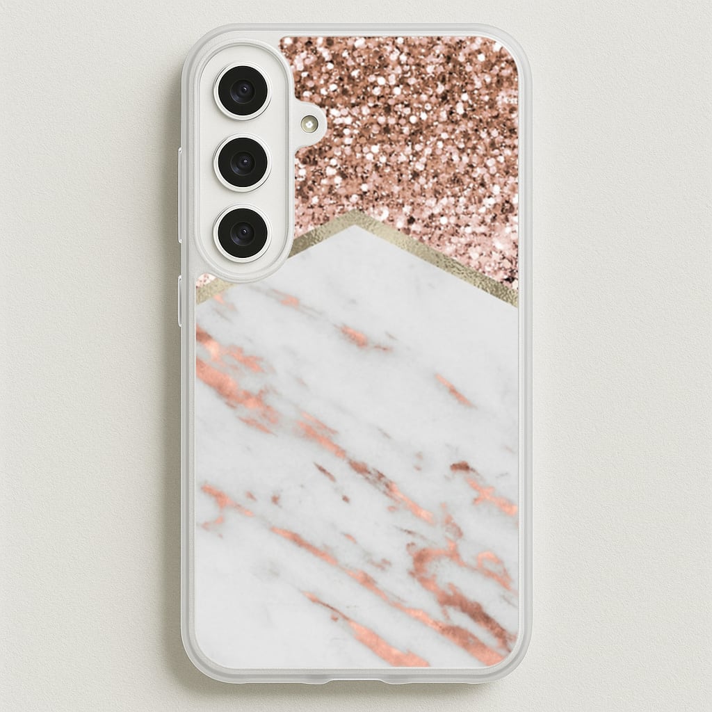 Rose Gold Marble & Glitter Phone Case for Galaxy S25FE