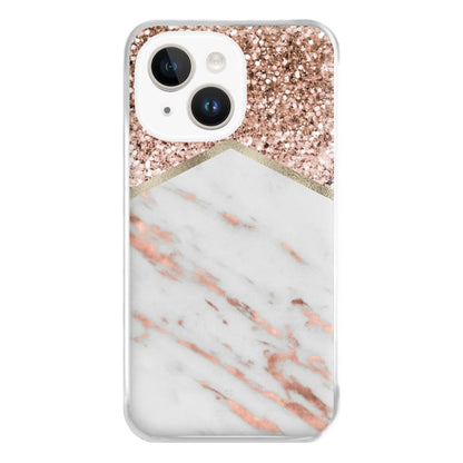 Rose Gold Marble & Glitter Phone Case for iPhone 14 Plus