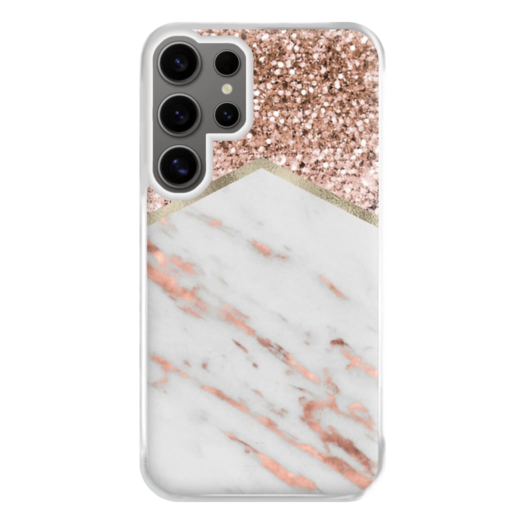 Rose Gold Marble & Glitter Phone Case for Galaxy S24 Ultra