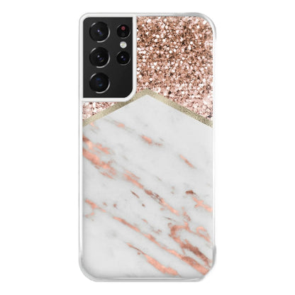 Rose Gold Marble & Glitter Phone Case for Galaxy S21 Ultra