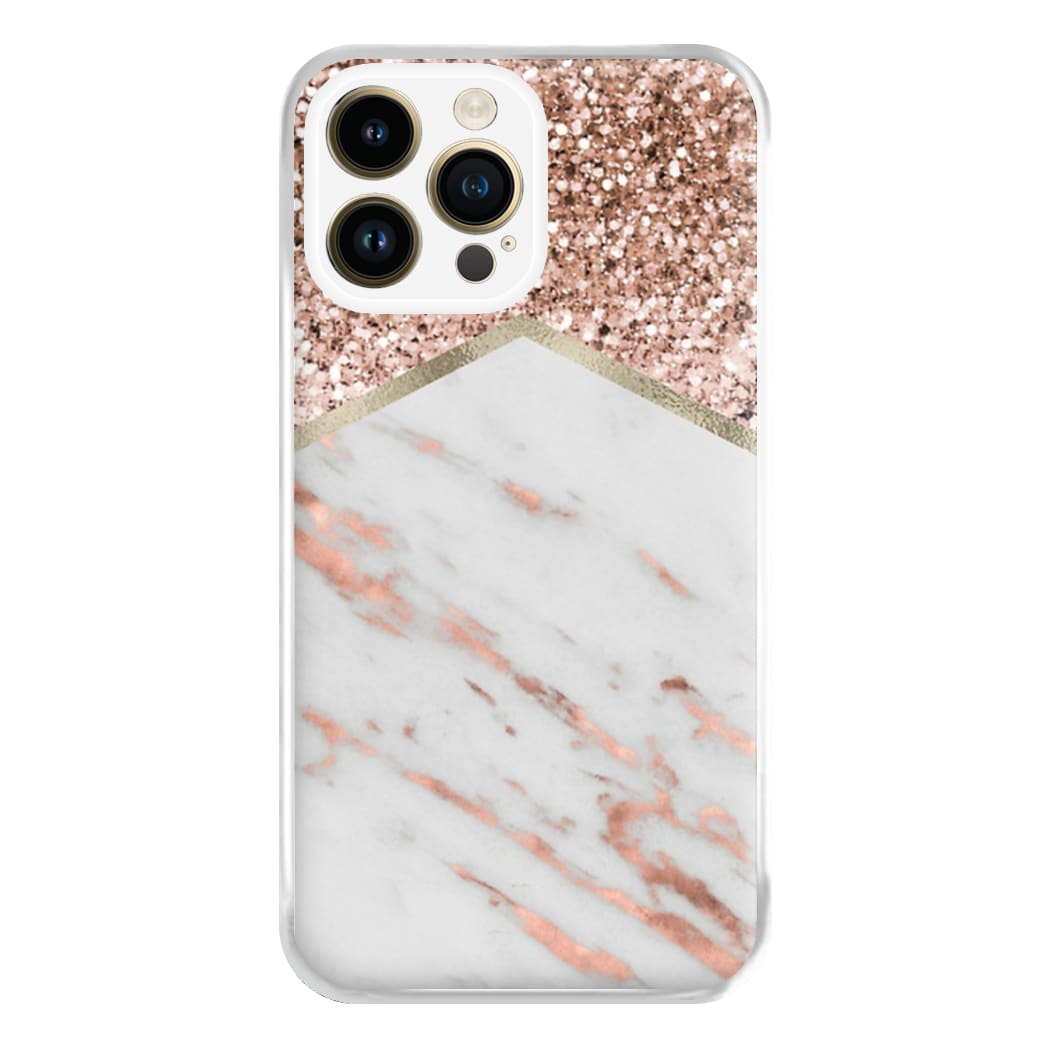 Rose Gold Marble & Glitter Phone Case for iPhone 14 Pro Max