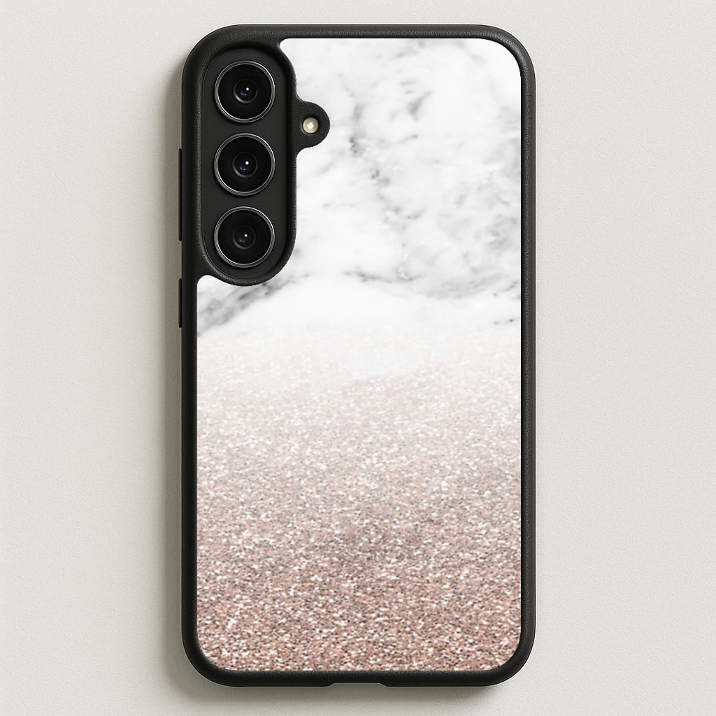 Rose Gold Glitter & Marble Phone Case for Galaxy S25FE