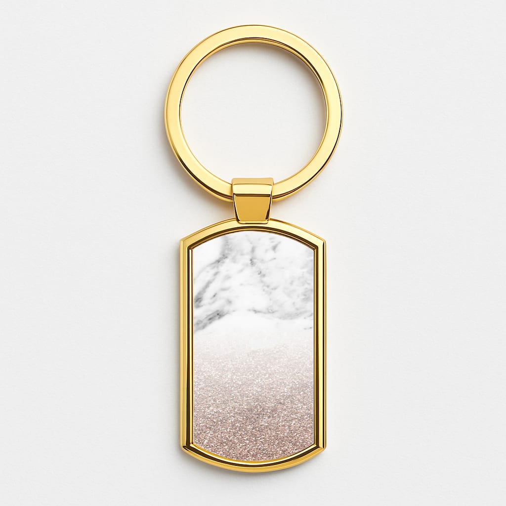 Rose Gold Glitter & Marble Gold Keyring