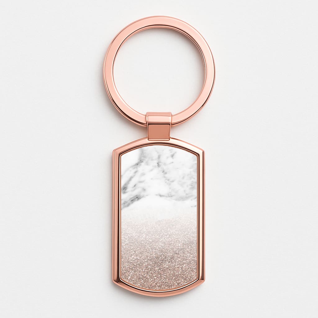 Rose Gold Glitter & Marble Rose Gold Keyring