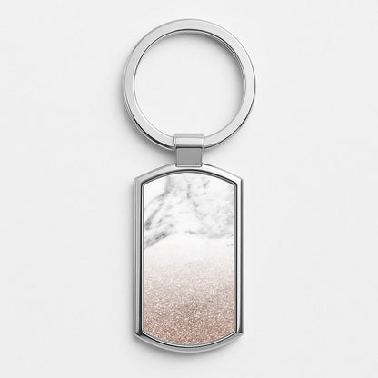 Rose Gold Glitter & Marble Silver Keyring