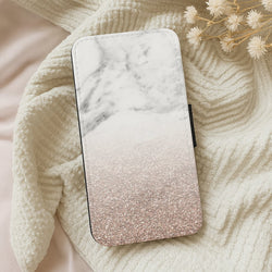 Rose Gold Glitter & Marble Wallet Phone Case