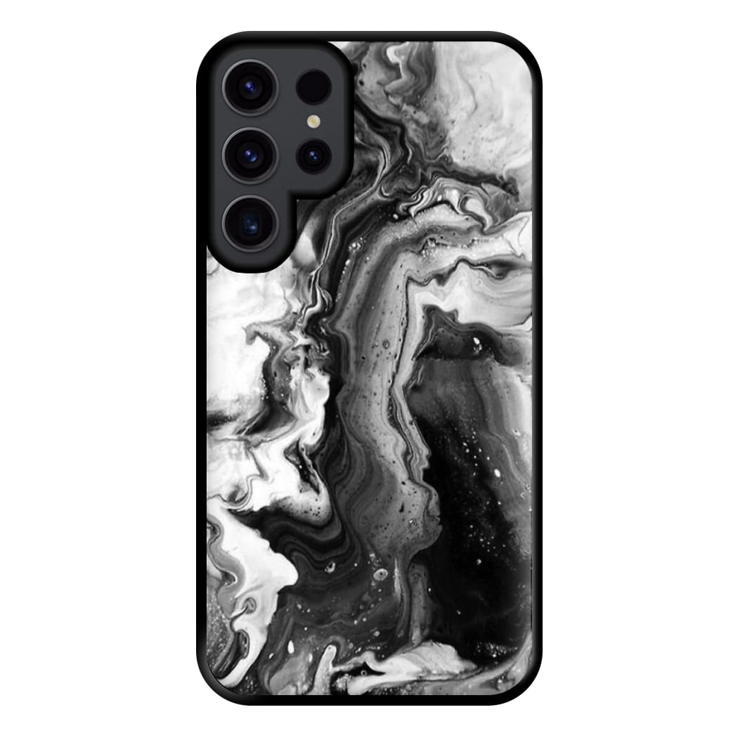 Black and White Leaking Marble Phone Case for Galaxy S23 Ultra