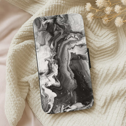 Black and White Leaking Marble Wallet Phone Case