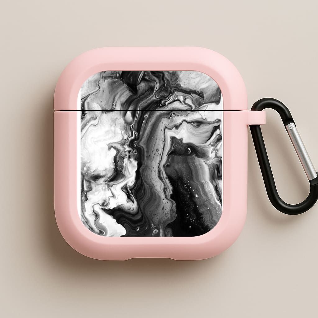 Black and White Leaking Marble Pink AirPods Case