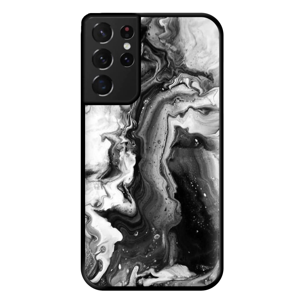 Black and White Leaking Marble Phone Case for Galaxy S21 Ultra