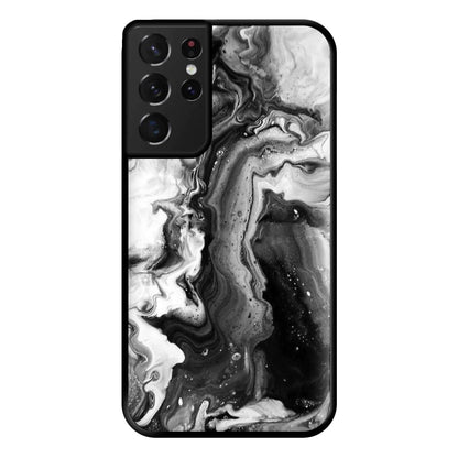 Black and White Leaking Marble Phone Case for Galaxy S21 Ultra