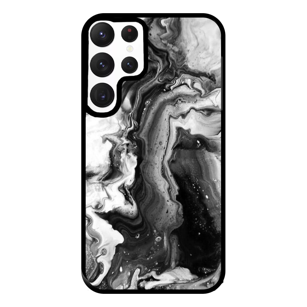 Black and White Leaking Marble Phone Case for Galaxy S22 Ultra