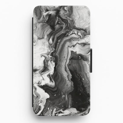 Black and White Leaking Marble Flip / Wallet Phone Case