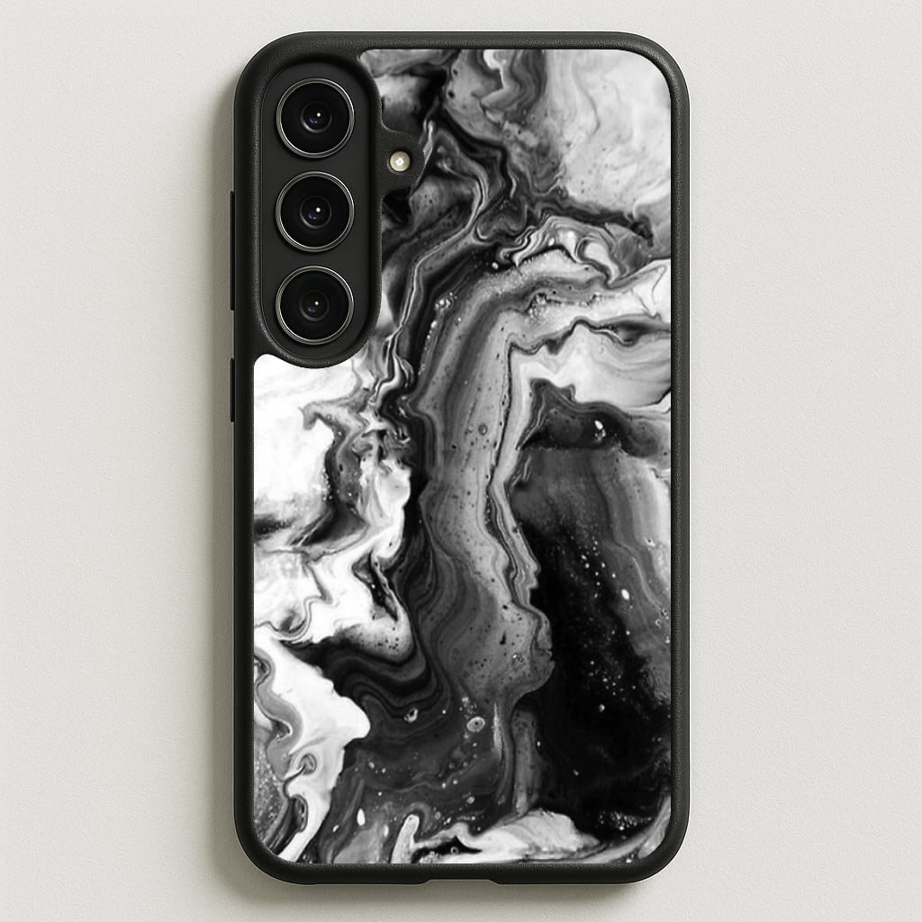 Black and White Leaking Marble Phone Case for Galaxy S25FE