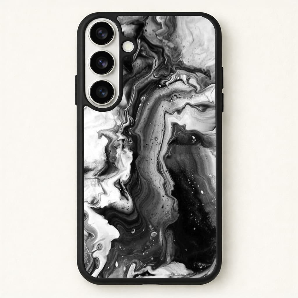 Black and White Leaking Marble Phone Case for Galaxy S26