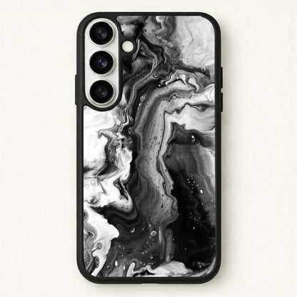 Black and White Leaking Marble Phone Case for Galaxy S26