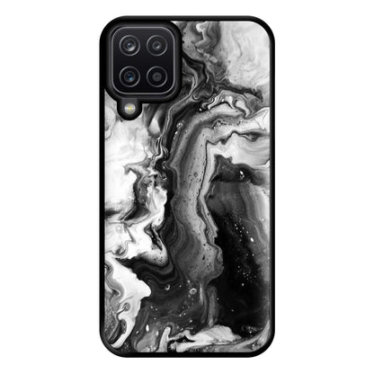 Black and White Leaking Marble Phone Case for Galaxy A12