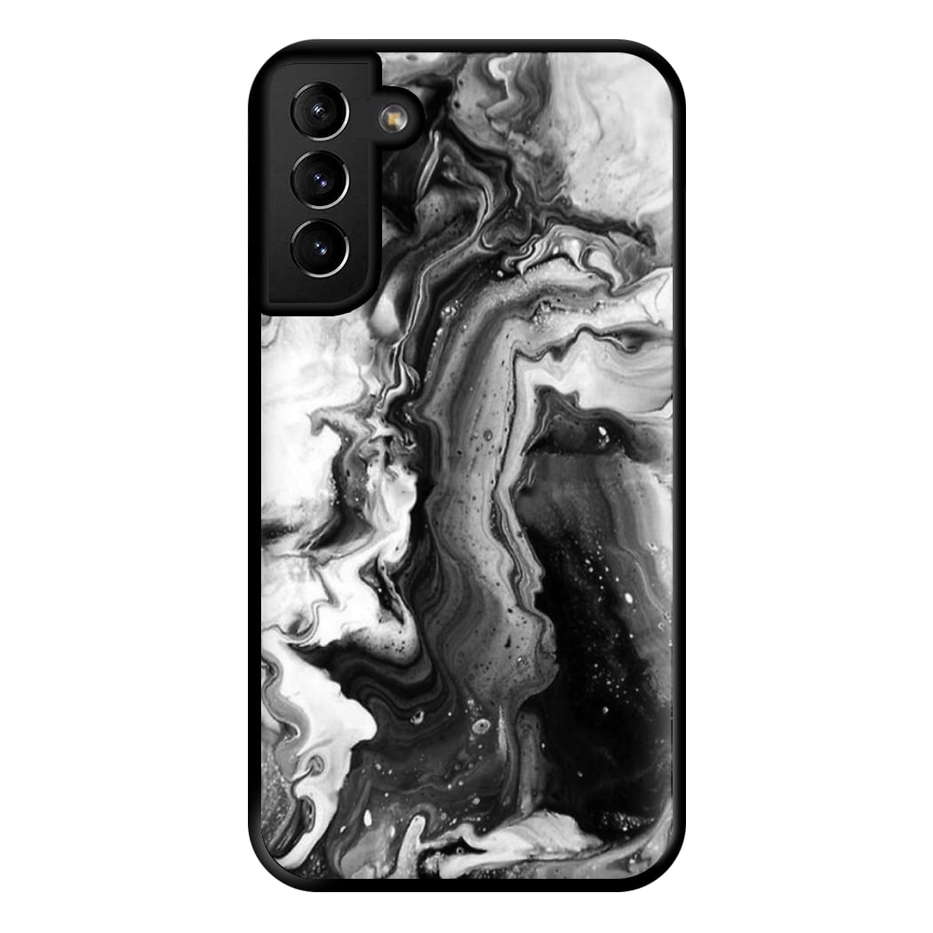 Black and White Leaking Marble Phone Case for Galaxy S21 Plus