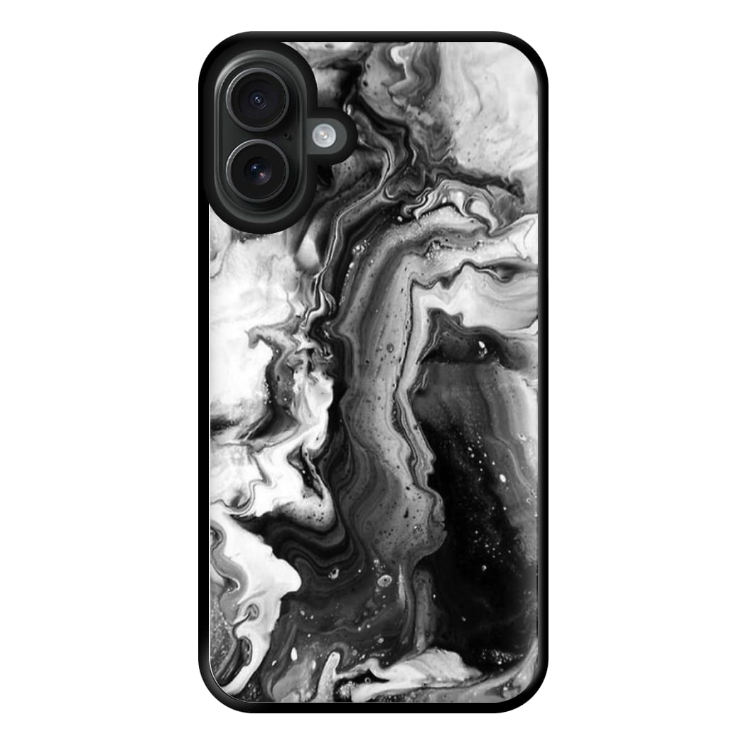 Black and White Leaking Marble Phone Case for iPhone 16 Plus