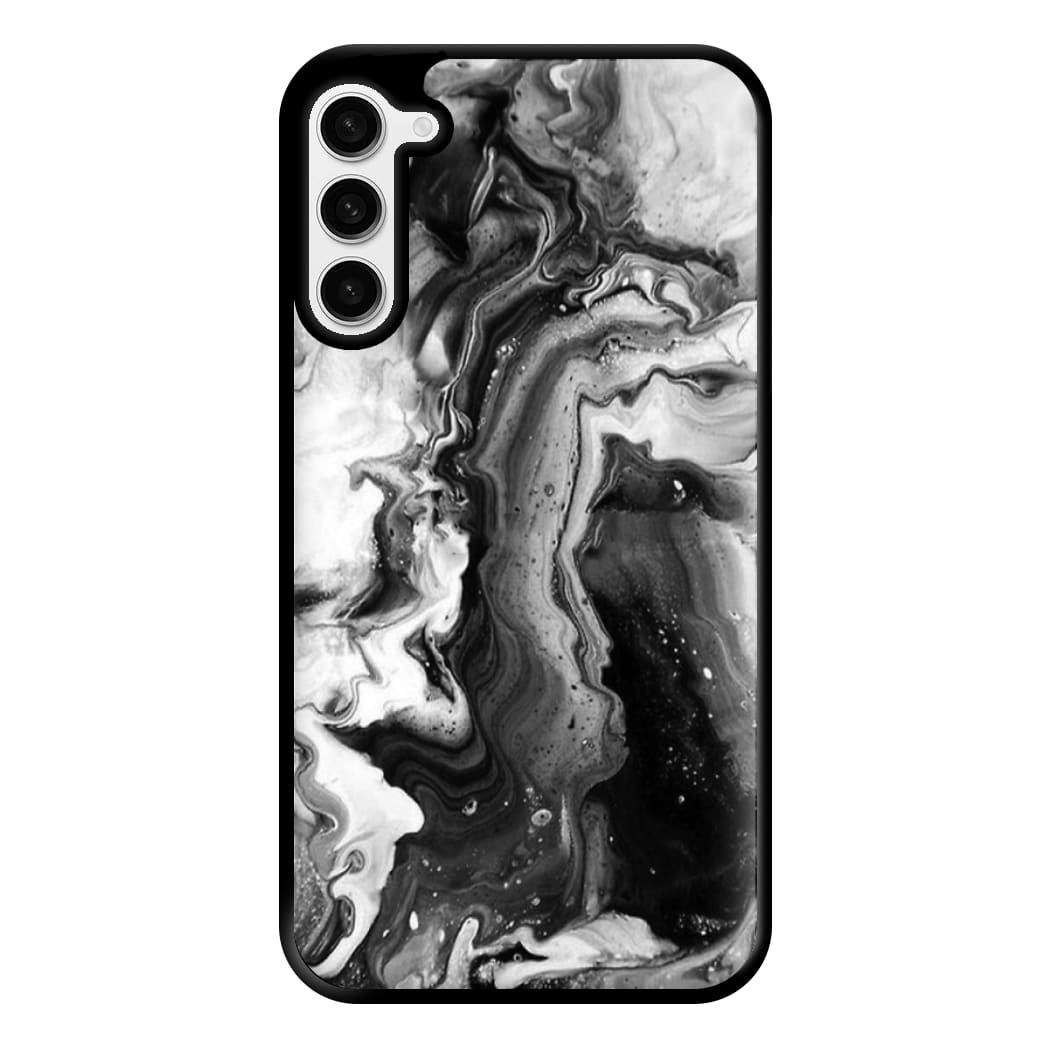 Black and White Leaking Marble Phone Case for Galaxy S23 Plus