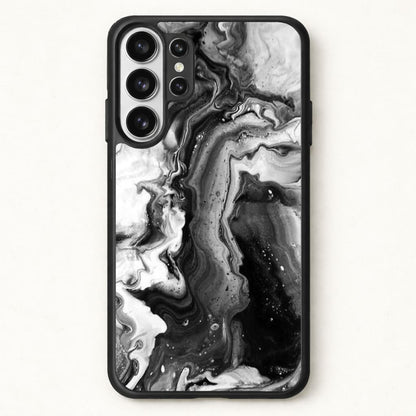 Black and White Leaking Marble Phone Case for Galaxy S26 Ultra