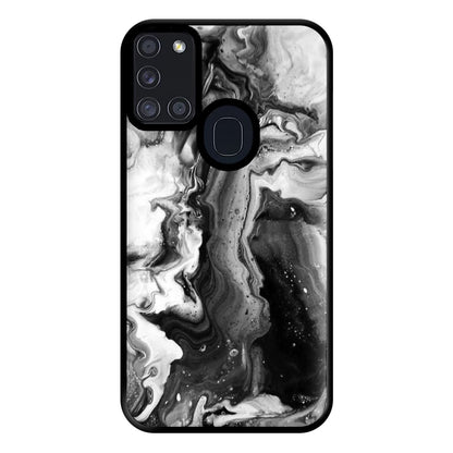 Black and White Leaking Marble Phone Case for Galaxy A21s