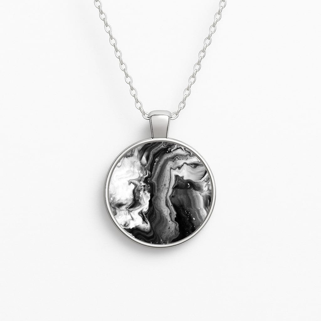 Black and White Leaking Marble Necklace