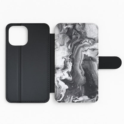 Black and White Leaking Marble Flip Phone Case