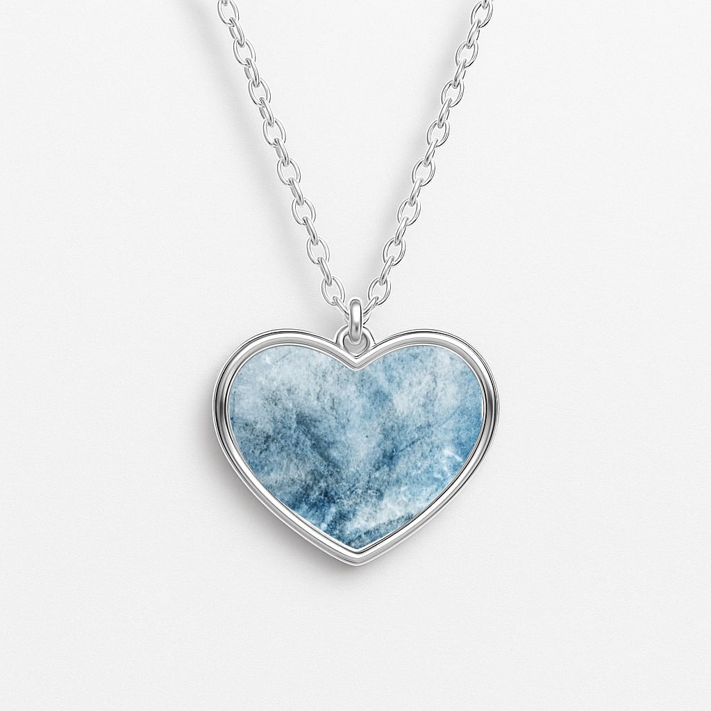 Sea Blue Marble Heart Necklace