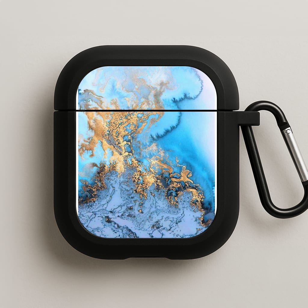 Sea Blue and Gold Marble AirPods Case