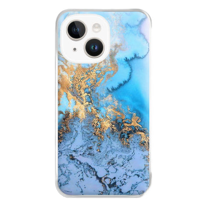 Sea Blue and Gold Marble Phone Case for iPhone 14 Plus