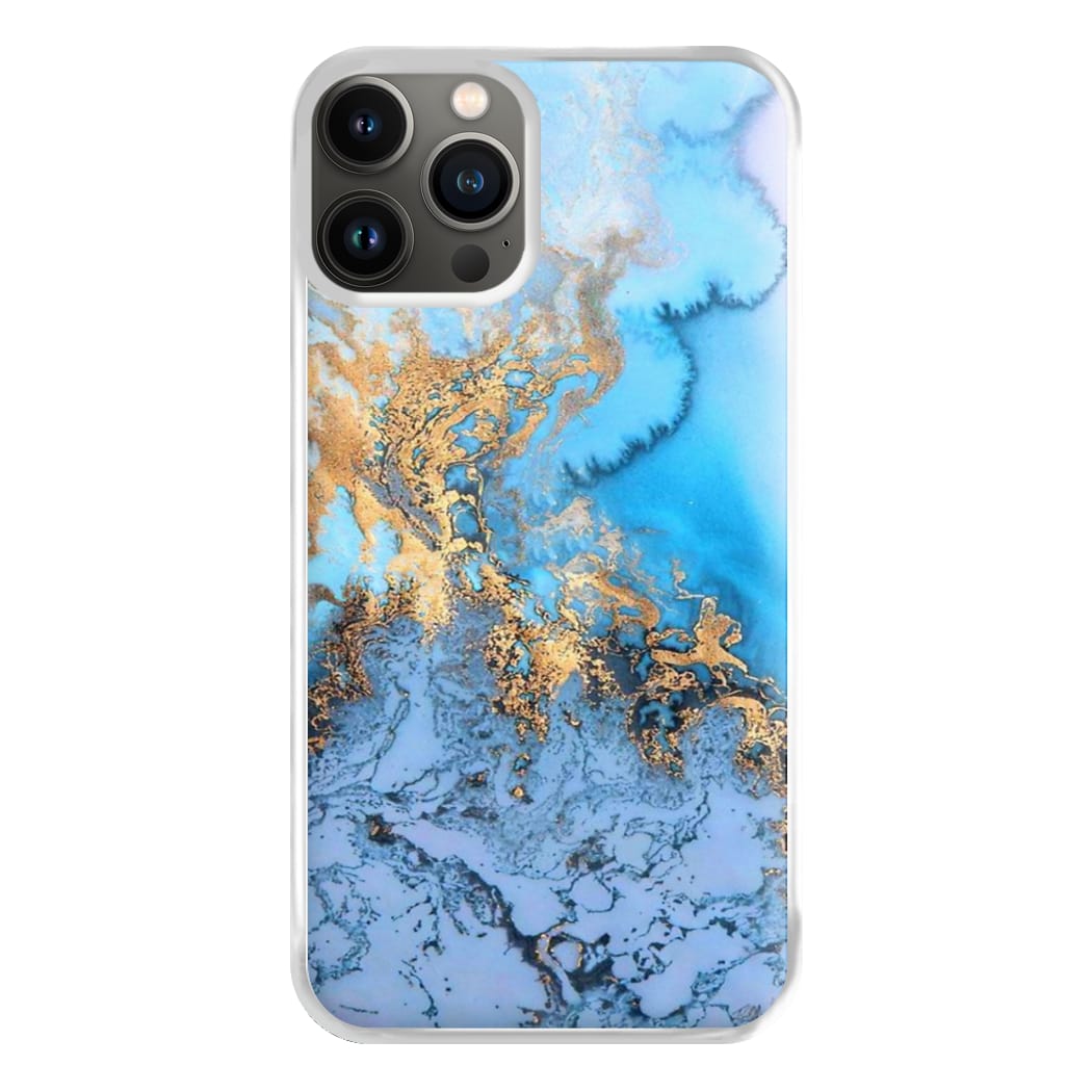 Sea Blue and Gold Marble Phone Case for iPhone 13 Pro Max