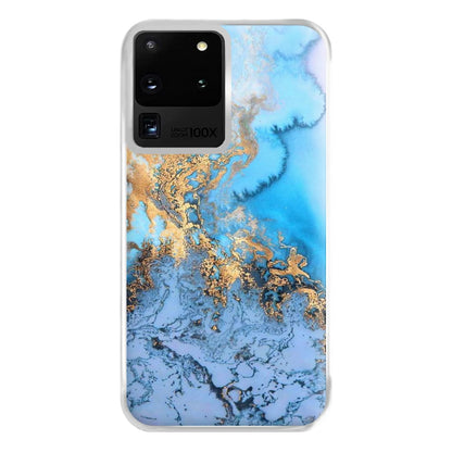 Sea Blue and Gold Marble Phone Case for Galaxy S20 Ultra