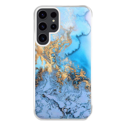 Sea Blue and Gold Marble Phone Case for Galaxy S23 Ultra