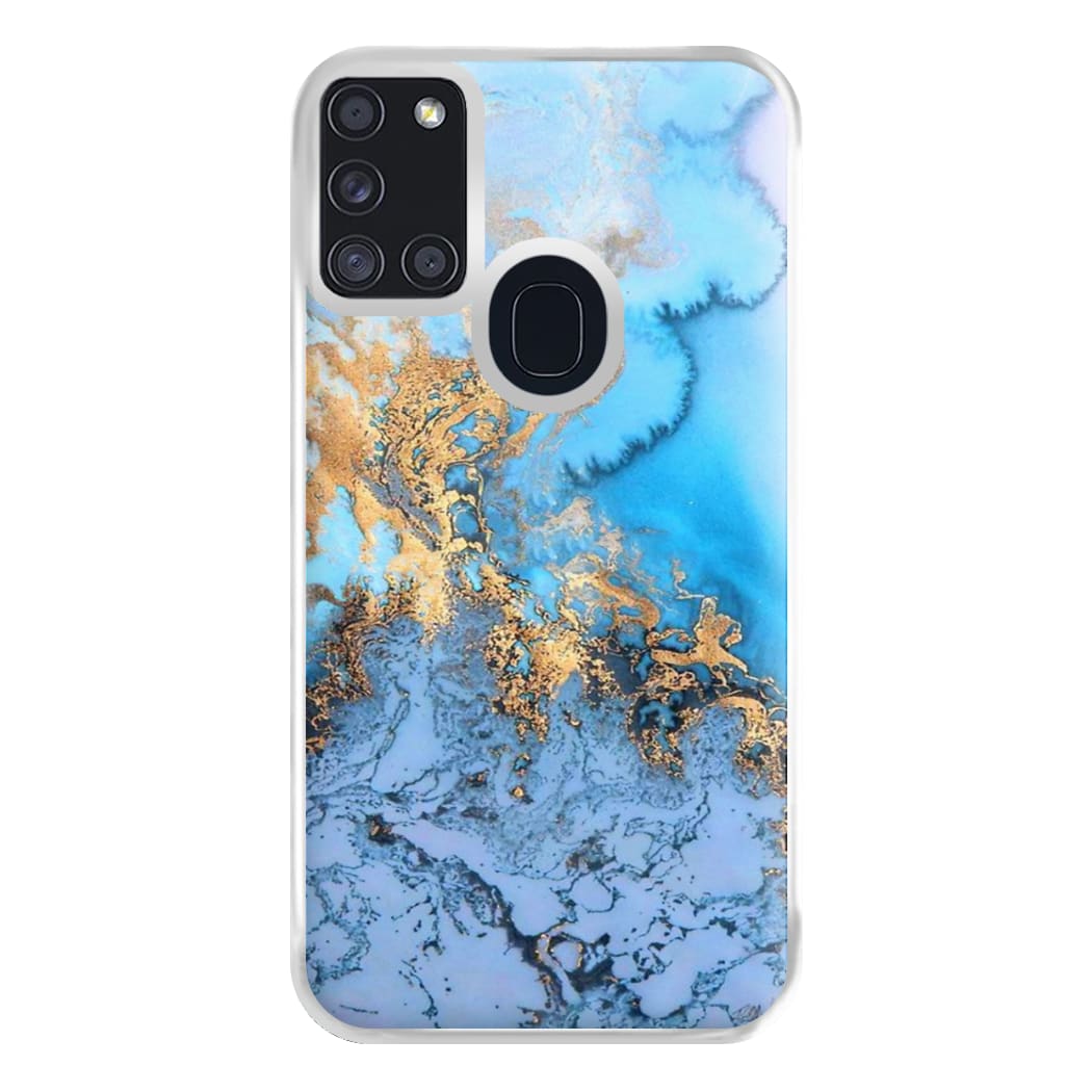 Sea Blue and Gold Marble Phone Case for Galaxy A21s